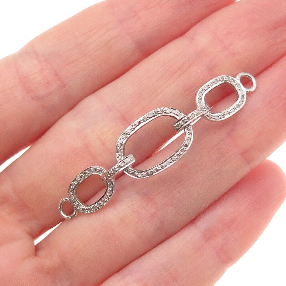 925 Sterling Silver Real Round-Cut Diamond ID Bracelet Centerpiece Part